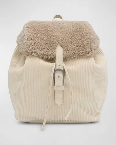 Brunello Cucinelli Corduroy Lamb Shearling Backpack In Neutral