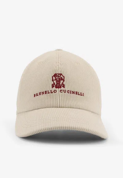 Brunello Cucinelli Corduroy Logo Baseball Cap In Sand