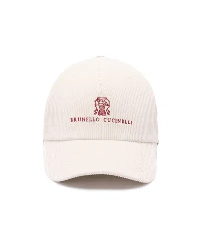 Brunello Cucinelli Corduroy Logo-embroidered Baseball Cap In White
