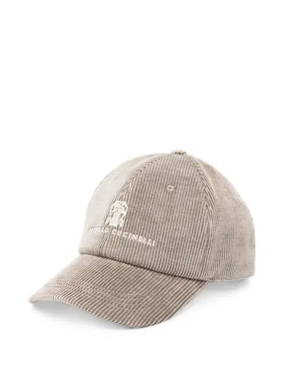 Brunello Cucinelli Corduroy Logo-embroidered Baseball Cap In Neutral