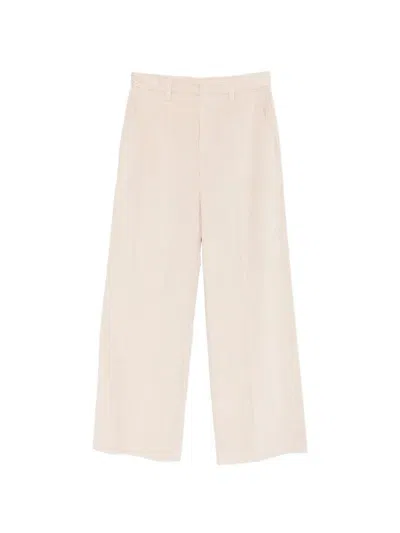 Brunello Cucinelli Corduroy Loose Pants With Monili In White