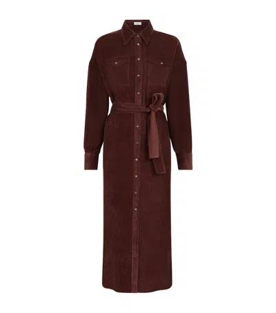 Brunello Cucinelli Corduroy Maxi Shirt Dress In Red