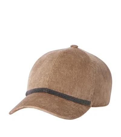 Brunello Cucinelli Corduroy Monili-embellished Baseball Cap In Brown