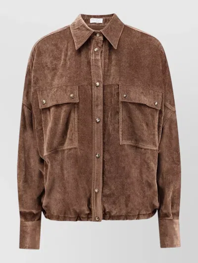 Brunello Cucinelli Corduroy Overshirt Drawstring Hem And Pockets In Brown