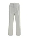 Brunello Cucinelli Men White Linen And Cotton Leisure Fit Trousers In Gray