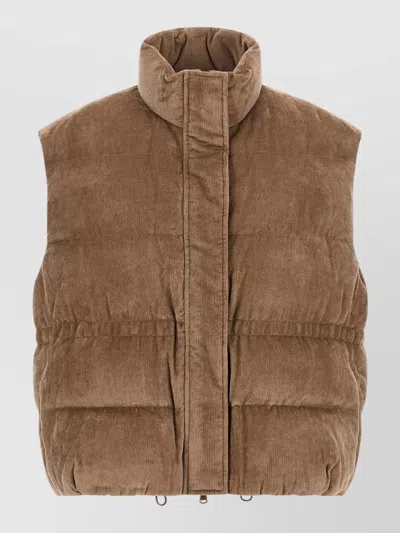 Brunello Cucinelli Corduroy Quilted Waistcoat Curling Detail In Brown