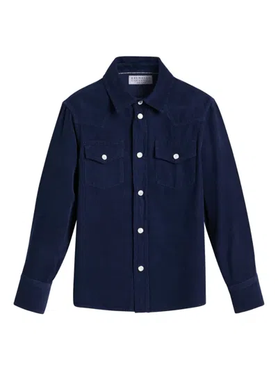 Brunello Cucinelli Kids' Corduroy Shirt In Blue
