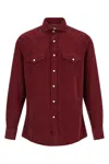 Brunello Cucinelli Button-down Corduroy Shirt Featuring Chest Pockets In Burgundy