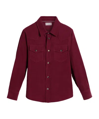 Brunello Cucinelli Kids' Corduroy Shirt In Burgundy