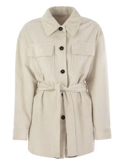 Brunello Cucinelli Women Corduroy Safari-style Jacket With Jewellery In Gray