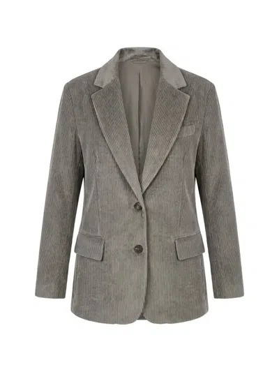 Brunello Cucinelli Gray Corduroy Single-breasted Blazer