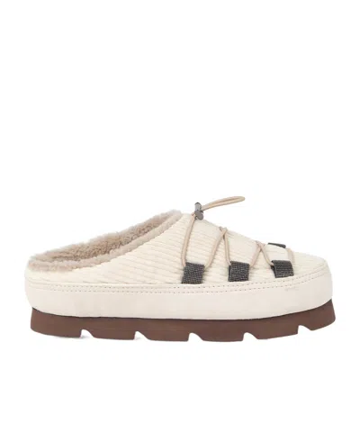 Brunello Cucinelli Corduroy Slippers In White