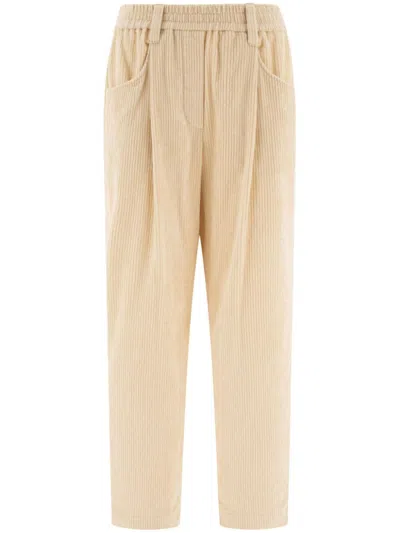 Brunello Cucinelli Cropped Baggy Corduroy Trousers In White