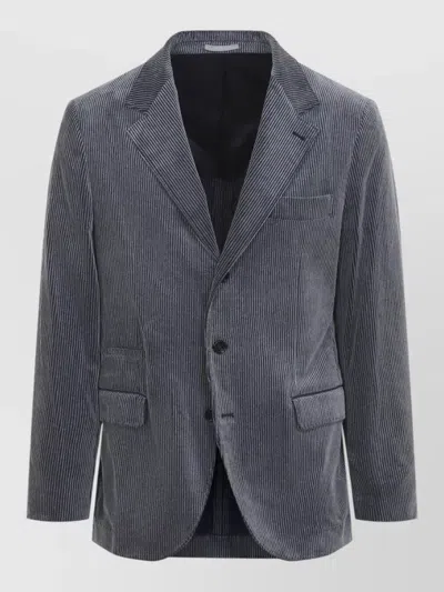 Brunello Cucinelli Corduroy Tailored Suit Jacket Chest Pocket In Blue