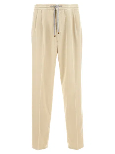 Brunello Cucinelli Corduroy Trousers Elastic Waistband In Limestone