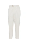 Brunello Cucinelli Cotton-virgin Wool Gabardine Italian Trousers In Off-white