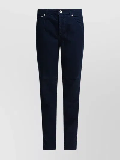 Brunello Cucinelli Corduroy Trousers With Belt Loops And Pockets In Blue