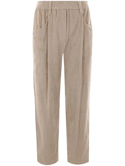 Brunello Cucinelli Women Corduroy Velvet Baggy Trousers In Brown