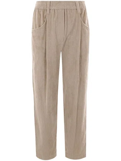 Brunello Cucinelli Corduroy Velvet Baggy Trousers In Neutral