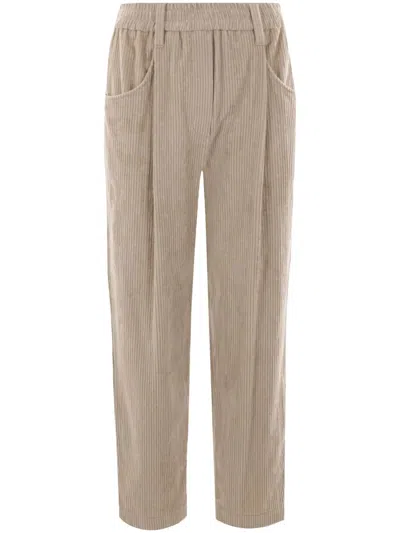 Brunello Cucinelli Corduroy Velvet Trousers In Sand
