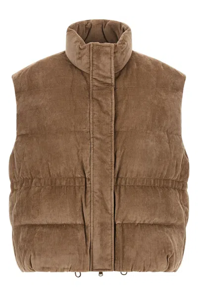 Brunello Cucinelli Corduroy Quilted Waistcoat Curling Detail In Brown