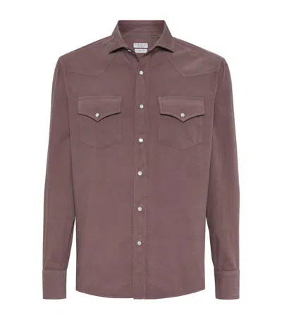 Brunello Cucinelli Corduroy Western Shirt In Light Red