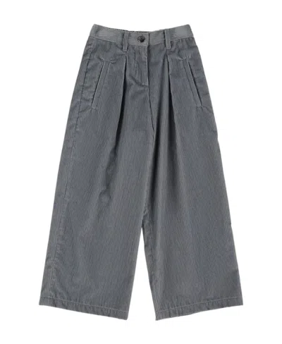 Brunello Cucinelli Kids' Corduroy Wide-leg Casual Pants In Gray
