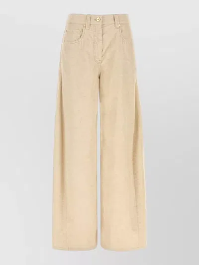 Brunello Cucinelli Corduroy Wide Leg Pants Belt Loops In Neutral