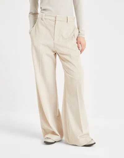 Brunello Cucinelli Corduroy Wide-leg Trousers In White
