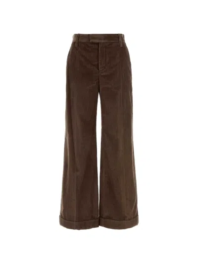 Brunello Cucinelli Corduroy High Waist Wide Leg Pants In Brown