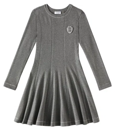 Brunello Cucinelli Kids' Cotton And Cashmere-blend Dress In Grey