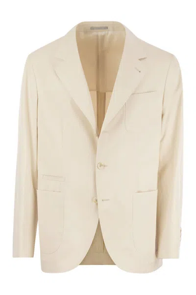 Brunello Cucinelli Men Cotton And Cashmere Deconstructed Jacket With Patch Pockets In Cream