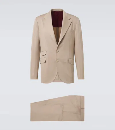 Brunello Cucinelli Cotton And Cashmere Suit In Beige