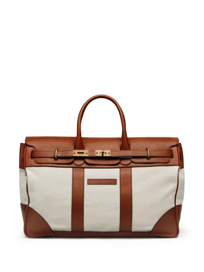 BRUNELLO CUCINELLI COTTON AND LEATHER WEEKENDER COUNTRY BAG