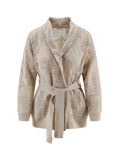 Brunello Cucinelli Cotton And Linen Cardigan In Neutral