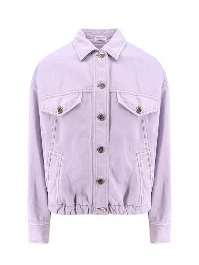 Brunello Cucinelli Cotton And Linen Denim Jacket With Elastic Bottom In Multicolor