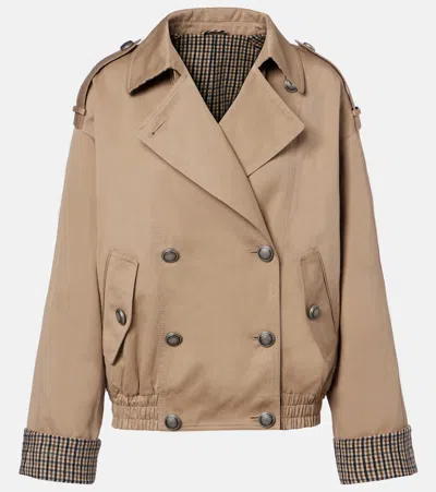 Brunello Cucinelli Beige Short Double-breasted Trench-style Jacket In Multi