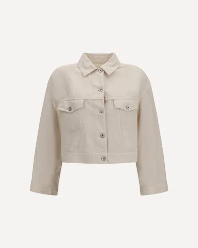Brunello Cucinelli Cotton And Linen Jacket With Monili In White