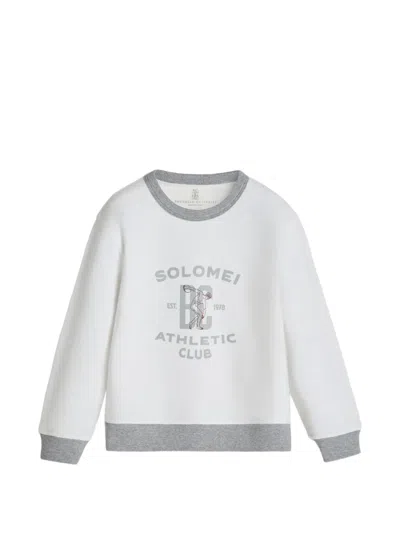Brunello Cucinelli Kids' Cotton And Linen Mélange French-terry Sweatshirt With Print In Gray