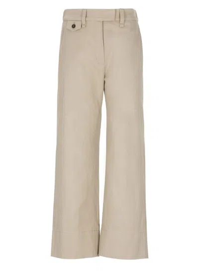 Brunello Cucinelli Bead-embellished Cropped Cotton And Linen-blend Twill Straight-leg Pants In Neutrals