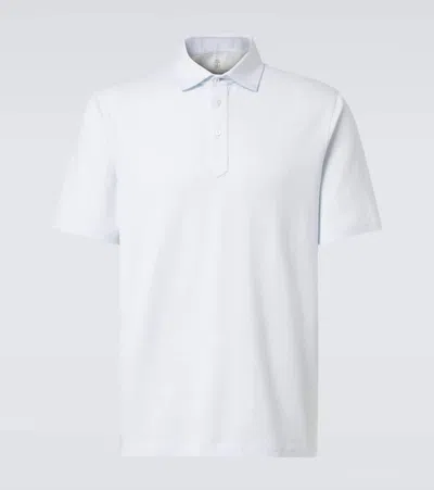 Brunello Cucinelli Cotton And Linen Piqué Polo Shirt In Blau