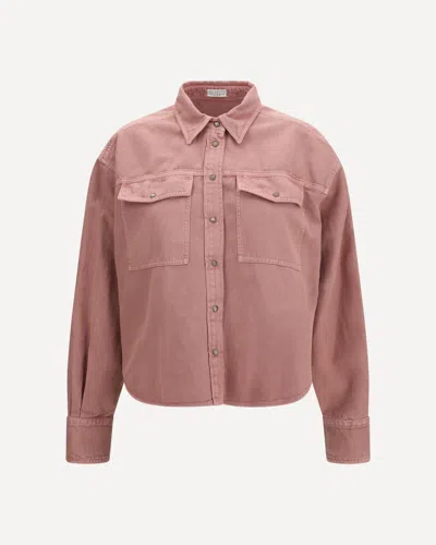 Brunello Cucinelli Cotton And Linen Shirt In Pink