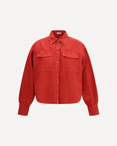 Brunello Cucinelli Cotton And Linen Shirt In Red