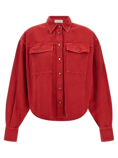 Brunello Cucinelli Cotton And Linen Shirt In Red