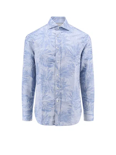 Brunello Cucinelli Linen And Cotton Shirt In Ciel