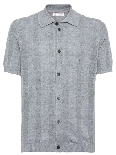 Brunello Cucinelli Cotton And Linen Short Sleeves Sweater In Grey