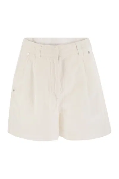 BRUNELLO CUCINELLI BRUNELLO CUCINELLI COTTON AND LINEN SHORTS WITH JEWELLERY
