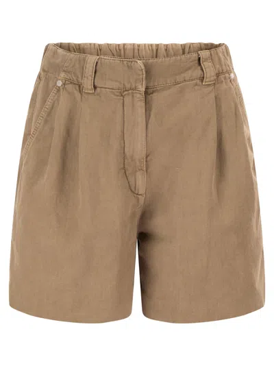 Brunello Cucinelli Cotton And Linen Shorts With Jewellery In Brown
