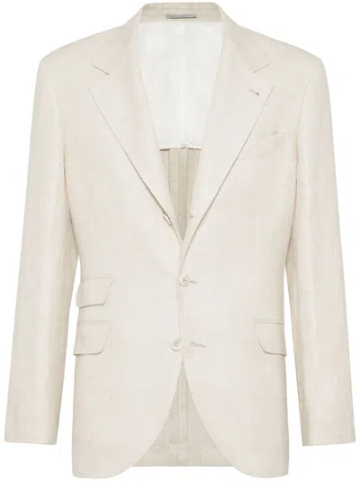 Brunello Cucinelli Cotton And Linen Single-breasted Jacket In Beige