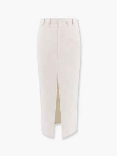 BRUNELLO CUCINELLI COTTON AND LINEN SKIRT WITH DIAGONAL MOTIF